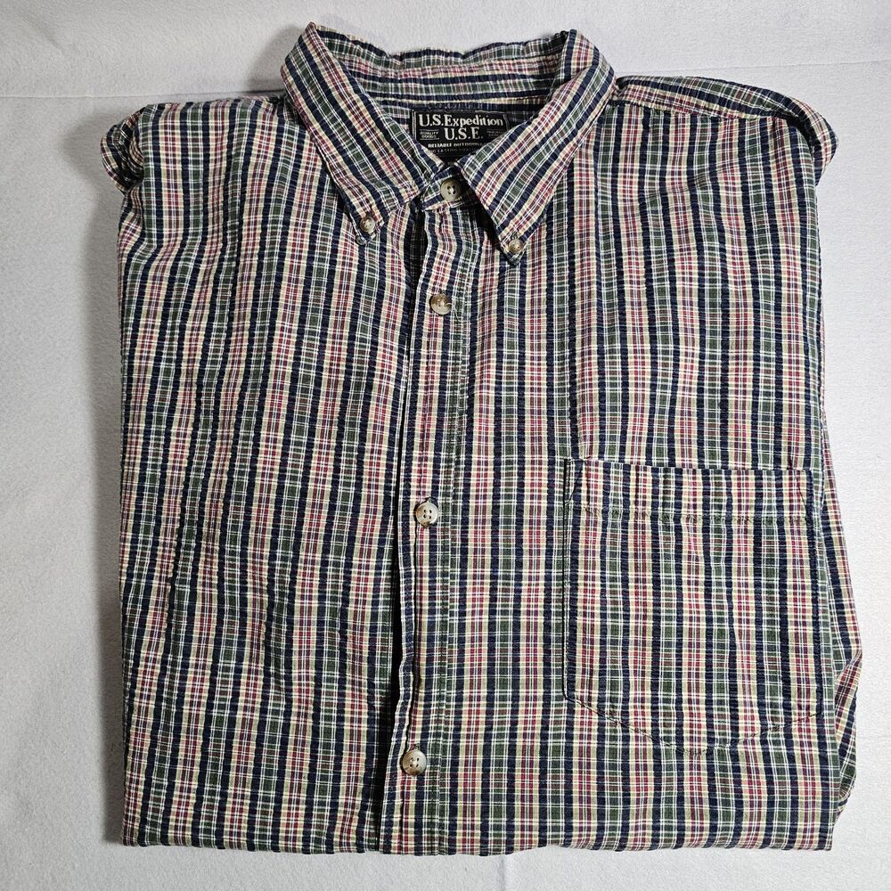 US Expedition Men's Short Sleeve Button Down Plaid 2XL Tall Button Down Collar